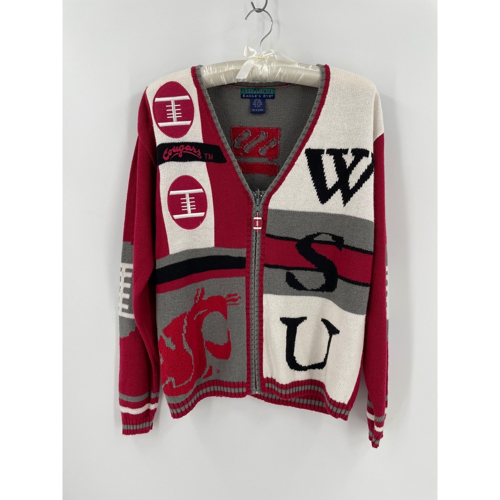Vintage WSU Cougars Football Colorblock Cardigan Sweater Retro Varsity Zip Up M